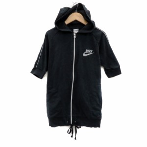 【中古】ナイキ NIKE ジャケット パーカー 半袖 ジップアップ ロゴプリント M 紺 ネイビー シルバー /YS14 レディース