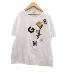 【中古】ザラ ZARA Tシャツ カットソー ラウンドネック スパンコール ビーズ ビジュー S オフホワイト レディース