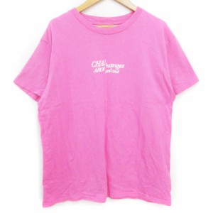 【中古】アングリッド Tシャツ カットソー 半袖 クルーネック プリント オーバーサイズ F ピンク 白 レディース