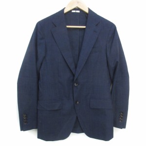 【中古】スーツセレクト テーラードジャケット ミドル丈 ウール シングルボタン グレンチェック柄 A5 紺 /FF41 メンズ
