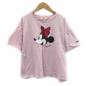 【中古】ディズニー Tシャツ カットソー 半袖 ミニーマウス オーバーサイズ M マルチカラー ピンク レディース