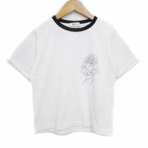 【中古】マウジー Tシャツ カットソー 半袖 クルーネック プリント F 白 黒 ホワイト ブラック /FF39 レディース