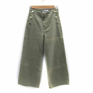 【中古】ザラ ZARA デニムパンツ ジーンズワイドパンツ アンクル丈 34 カーキ /SM34 レディース