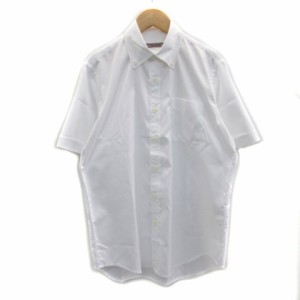 【中古】ドゥクラッセ DoCLASSE Yシャツ ワイシャツ 半袖 ボタンダウン ダイアゴナルストライプ柄 M ホワイト メンズ