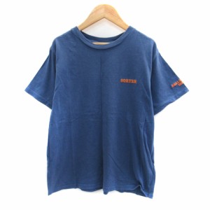 【中古】アングリッド UNGRID Tシャツ カットソー 五分袖 ラウンドネック 刺繍 F 青 ブルー オレンジ レディース