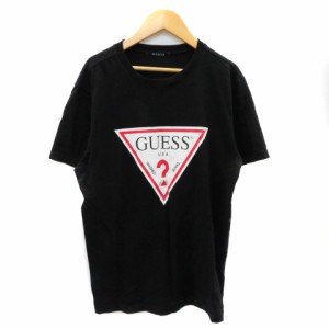 【中古】ゲス GUESS Tシャツ カットソー 半袖 ラウンドネック プリント L 黒 ブラック /YK35 メンズ