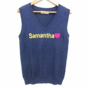 【中古】サマンサタバサ Samantha Thavasa ニットベスト Vネック プルオーバー ロゴ M 紺 ネイビー /FF17 レディース