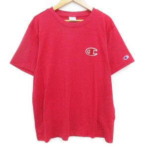 【中古】チャンピオン CHAMPION Tシャツ カットソー 半袖 クルーネック ロゴ刺? M 赤 レッド /FF18 メンズ