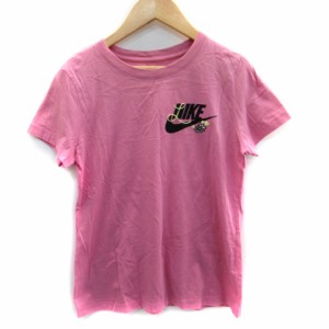 【中古】ナイキ NIKE Tシャツ カットソー 半袖 ラウンドネック プリント 刺繍 S ピンク /SM25 レディース