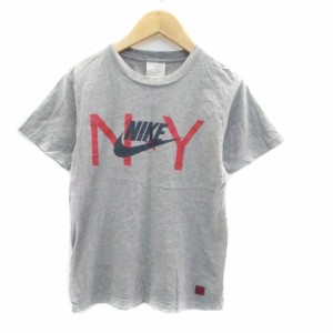 【中古】ナイキ NIKE Tシャツ カットソー クルーネック 半袖 プリント グレー 赤 レッド /HO27 レディース