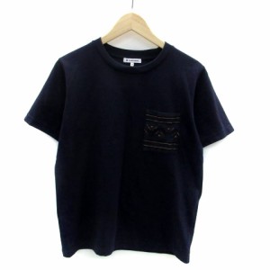 【中古】グローバルワーク GLOBAL WORK Tシャツ カットソー クルーネック 半袖 刺繍 M 紺 ネイビー メンズ