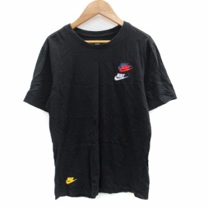 【中古】ナイキ NIKE Tシャツ カットソー 半袖 ラウンドネック ロゴ刺繍 S 黒 ブラック /SM13 メンズ