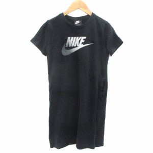 【中古】ナイキ NIKE ワンピース ひざ丈 半袖 クルーネック プリント M ブラック 黒 /YM33 女の子 キッズ