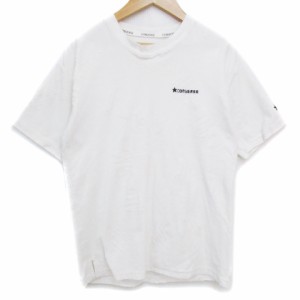 【中古】コンバース Tシャツ カットソー 半袖 クルーネック 透け感 ロゴ刺? 星柄 M 白 黒 ホワイト ブラック メンズ