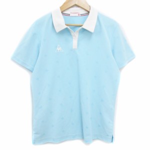 【中古】ルコックスポルティフ ゴルフウェア ポロシャツ 半袖 スキッパーカラー 大きいサイズ 13 水色 白 レディース