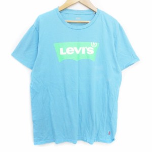 【中古】リーバイス Levi's Tシャツ カットソー 半袖 クルーネック ロゴプリント M 水色 ライトブルー /FF10 メンズ