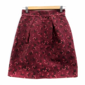 【中古】ジルスチュアート JILL STUART フレアスカート ひざ丈 花柄 4 マゼンタ 緑 グリーン /HO33 レディース