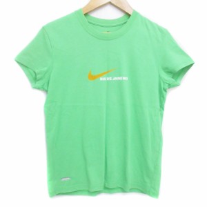 【中古】ナイキ NIKE Tシャツ カットソー 半袖 クルーネック ロゴプリント S 黄緑 ライトグリーン /FF50 レディース