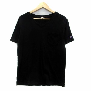 【中古】チャンピオン CHAMPION Tシャツ カットソー Vネック 半袖 無地 M 黒 ブラック /HO35 メンズ