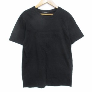【中古】ゲス GUESS Tシャツ カットソー 半袖 ラウンドネック ロゴ エンボス加工 M 黒 ブラック /FF55 メンズ
