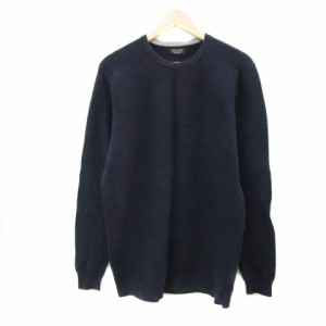 【中古】ザラマン ZARA MAN ニット カットソー 長袖 ラウンドネック ボーダー柄 大きいサイズ XL 紺 ネイビー メンズ