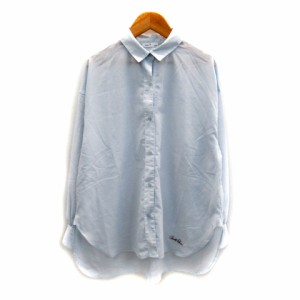 【中古】アーノルドパーマー カジュアルシャツ 長袖 ロゴ刺繍 透け感 オーバーサイズ L 水色 ライトブルー レディース