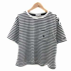 【中古】U.S. POLO ASSN Tシャツ カットソー 半袖 ラウンドネック ボーダー柄 オーバーサイズ L 白 黒 レディース