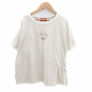 【中古】コンバース CONVERSE Tシャツ カットソー ラウンドネック 半袖 ロゴ刺繍 L ベージュ オフホワイト レディース