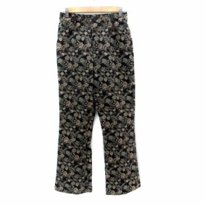 【中古】ジーナシス JEANASIS パンツ ストレート ロング丈 花柄 黒 ブラック ベージュ /HO39 レディース