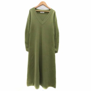 【中古】マウジー moussy ニットワンピース ロング丈 長袖 Vネック 無地 F カーキ /YK23 レディース