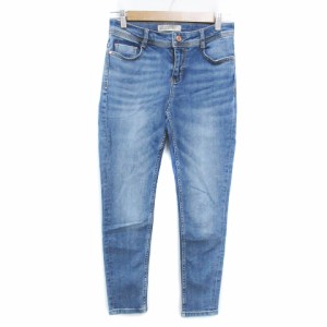 【中古】ザラ ベーシック ZARA デニムパンツ ジーンズ テーパードパンツ ロング丈 36 青 ブルー /FF25 レディース