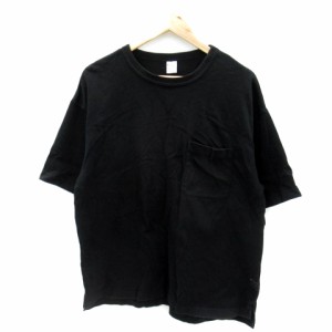 【中古】ヘルスニット Tシャツ カットソー 半袖 ラウンドネック 無地 切替 オーバーサイズ M 黒 ブラック メンズ