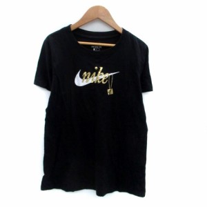 【中古】ナイキ NIKE Tシャツ カットソー ラウンドネック 半袖 プリント M 黒 ブラック /HO43 レディース