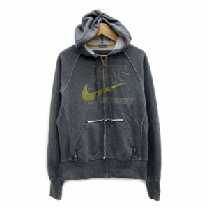 【中古】ナイキ NIKE ジャケット パーカー ミドル丈 ロゴ ジップアップ M グレー /MS19 レディース