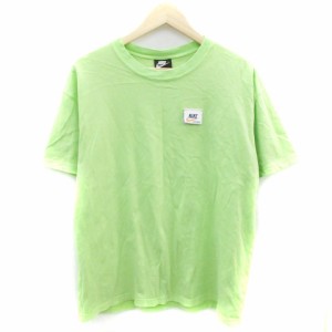 【中古】ナイキ NIKE Tシャツ カットソー 半袖 ラウンドネック ロゴプリント 刺繍 大きいサイズ XL 黄緑 メンズ