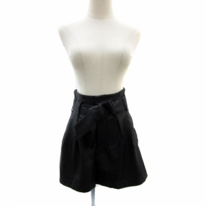 【中古】ザラ ZARA キュロットパンツ フェイクレザー ショートパンツ 短パン リボンベルト付き S ブラック レディース