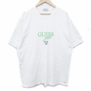 【中古】ゲス GUESS Tシャツ カットソー 半袖 クルーネック ロゴ刺? 大きいサイズ 白 ホワイト /FF29 メンズ