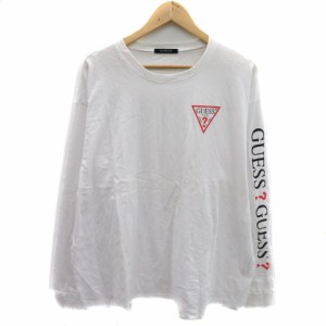 【中古】ゲス GUESS Tシャツ カットソー 長袖 ラウンドネック オーバーサイズ L マルチカラー 白 ホワイト メンズ