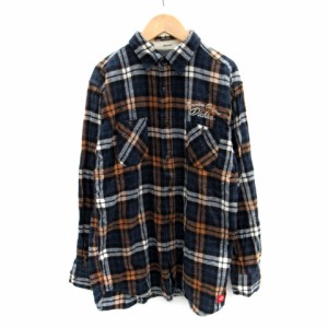 【中古】ディッキーズ Dickies カジュアルシャツ 長袖 チェック柄 L マルチカラー 紺 ネイビー 茶 ブラウン メンズ