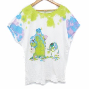 【中古】ユニクロ × ディズニー Tシャツ カットソー 半袖 ラウンドネック モンスターズインク XL 白 黄緑 レディース