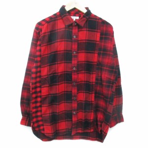 【中古】グローバルワーク ネルシャツ カジュアルシャツ 長袖 切替 チェック柄 L 赤 黒 レッド ブラック /FF24 メンズ