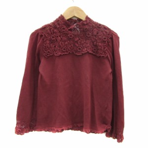 【中古】レストローズ L'EST ROSE ニット カットソー 九分袖 ハイネック レース M ボルドー /YS28 レディース