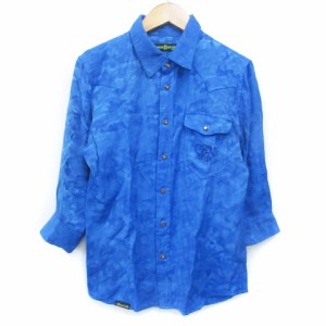 【中古】バナナセブン ウエスタンシャツ カジュアルシャツ 七分袖 ロゴ刺? 総柄 XS 青 ブルー /FF36 メンズ