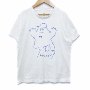 【中古】グラニフ graniph Tシャツ カットソー 半袖 クルーネック プリント M 白 紫 ホワイト パープル /FF1 メンズ