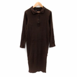 【中古】ザラ ZARA リブニットワンピース ミモレ丈 長袖 無地 S 茶 ブラウン /SY2 レディース