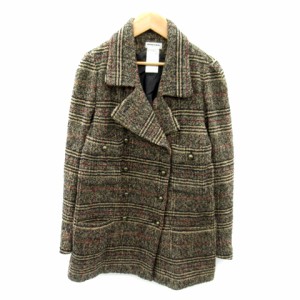 【中古】ソニアリキエル SONIA RYKIEL Pコート ピーコート ミドル丈 チェック柄 ウール 40 ベージュ 黒 赤 レディース