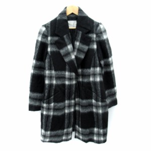 【中古】マウジー moussy チェスターコート ロング丈 チェック柄 ウール混 2 黒 ブラック 白 ホワイト レディース