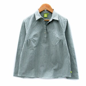 【中古】エーグル AIGLE カジュアルシャツ 長袖 ストライプ柄 スキッパーカラー M 緑 グリーン ホワイト レディース