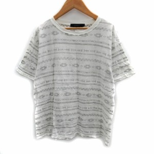 【中古】レイジブルー RAGEBLUE Tシャツ カットソー 半袖 ラウンドネック ネイティブ柄 L 白 ホワイト グレー メンズ