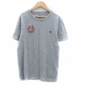 【中古】ポロ ラルフローレン POLO RALPH LAUREN Tシャツ カットソー ラウンドネック 半袖 刺繍 M グレー メンズ